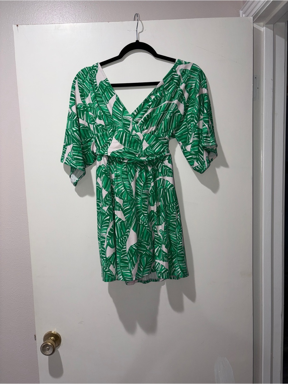 Lilly Pulitzer Green and White Palm Leaf Dress with Pink Label